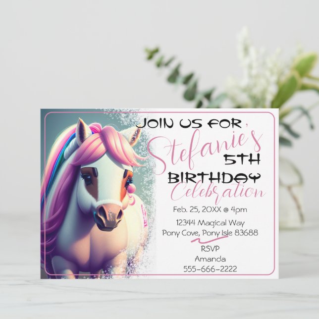 Cute 3D Spirit Pony 2 Birthday Invitation (Standing Front)
