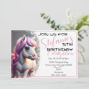 Cute 3D Spirit Pony 5 Birthday Invitation