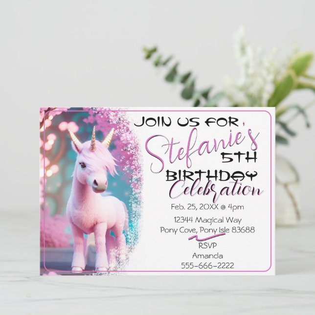 Cute 3D Spirit Unicorn Pony 15 Birthday Invitation (Standing Front)
