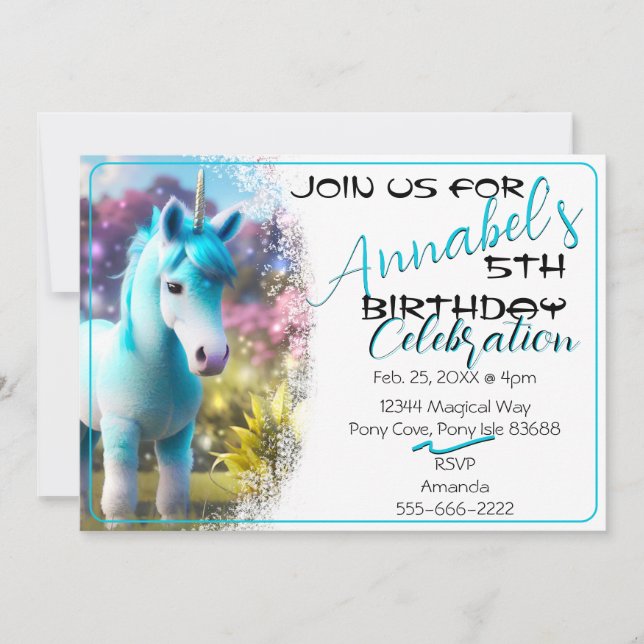 Cute 3D Spirit Unicorn Pony 23 Birthday Invitation (Front)