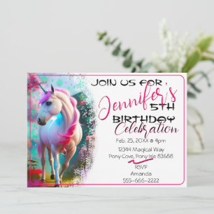 Cute 3D Spirit Unicorn Pony 33 Birthday Invitation