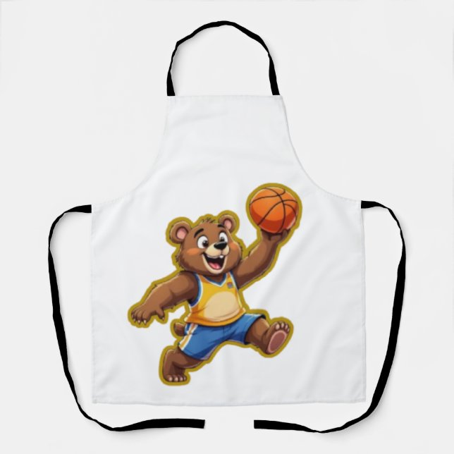 Cute 3D Teddy Bear Playing Basketball – Adorable S Apron (Front)