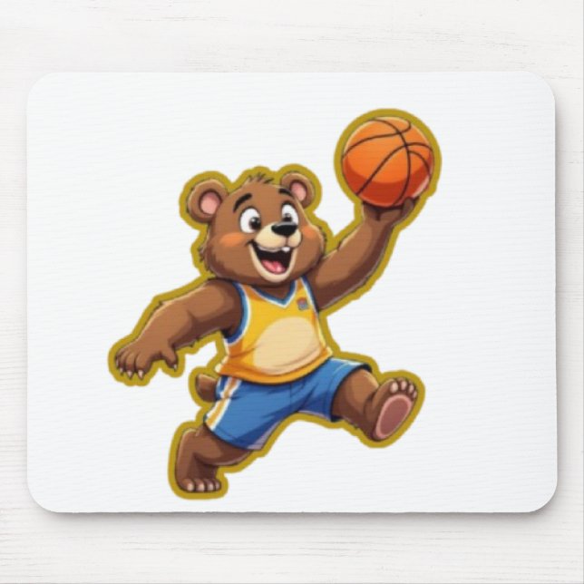 Cute 3D Teddy Bear Playing Basketball – Adorable S Mouse Mat (Front)