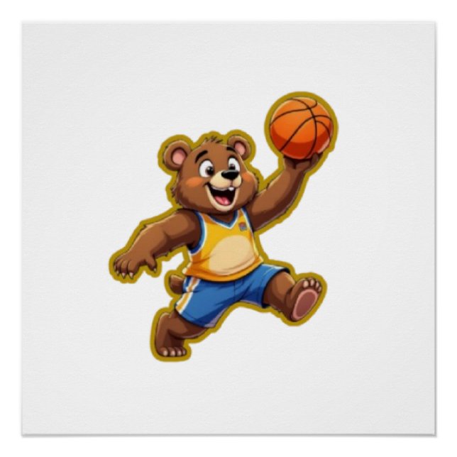 Cute 3D Teddy Bear Playing Basketball – Adorable S Poster (Front)