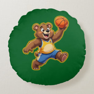 Cute 3D Teddy Bear Playing Basketball – Adorable S Round Cushion