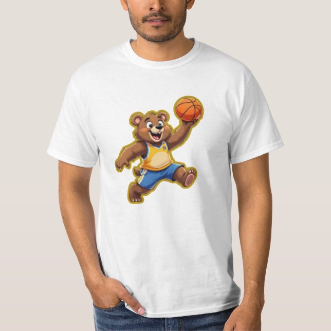 Cute 3D Teddy Bear Playing Basketball – Adorable S T-Shirt (Front)