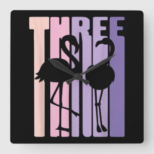 Cute 3rd Birthday Gift I Flamingo I 3 Years Old Square Wall Clock