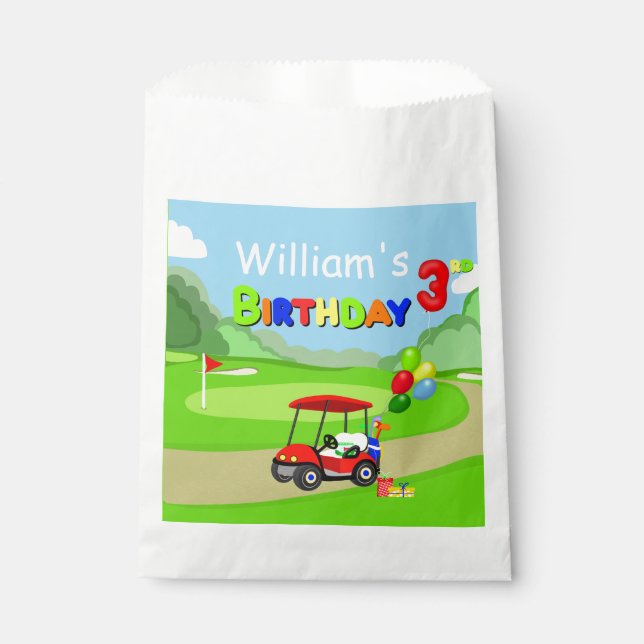Cute 3rd Birthday Red Golf Cart Boy's Favour Bags (Front)