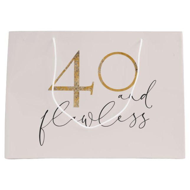 Cute 40 & Flawless Pink & Gold 40th Birthday Large Gift Bag (Front)