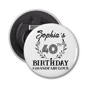 Cute 40th Birthday Celebration Name Black Text Bottle Opener