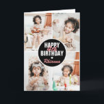 Cute 4 Photo Birthday Card Any Age | Custom Colour<br><div class="desc">A modern Happy Birthday Card featuring 4 photos of yoru choice,  their age and name. All colours and text can be personalised. Great birthday card for kids and adults - boys and girls.</div>