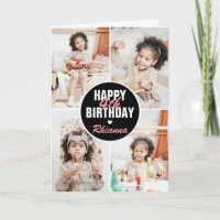 Cute 4 Photo Birthday Card Any Age | Custom Colour