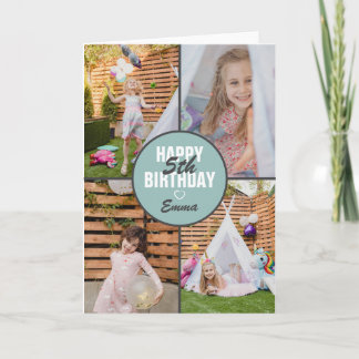 Cute 4 Photo Birthday Card Any Age | Custom Colour