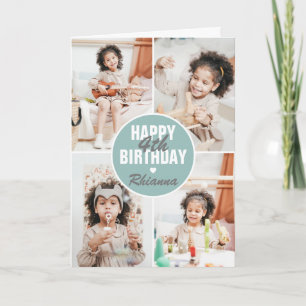 Cute 4 Photo Birthday Card Any Age   Custom Colour