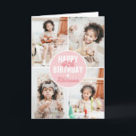 Cute 4 Photo Birthday Card Any Age | Custom Colour<br><div class="desc">A modern Happy Birthday Card featuring 4 photos of yoru choice,  their age and name. All colours and text can be personalised. Great birthday card for kids and adults - boys and girls.</div>