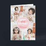 Cute 4 Photo Birthday Card Any Age | Custom Colour<br><div class="desc">A modern Happy Birthday Card featuring 4 photos of yoru choice,  their age and name. All colours and text can be personalised. Great birthday card for kids and adults - boys and girls.</div>