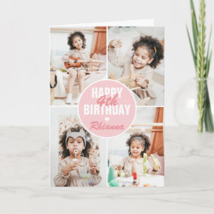 Cute 4 Photo Birthday Card Any Age   Custom Colour