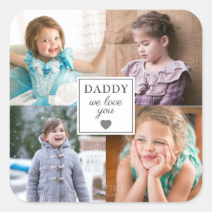Cute 4 Photo Collage Heart Father's Day Square Sticker
