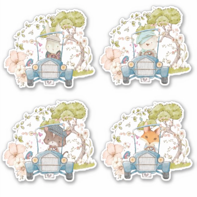 Cute 4 Woodland Animals Vintage Car Foliage boy (Front)