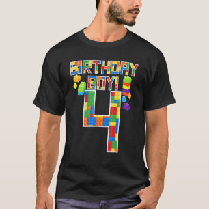 Cute 4th Birthday 4 Years Old Block Building Boys T-Shirt