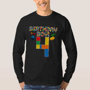 Cute 4th Birthday 4 Years Old Block Building Boys T-Shirt