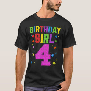 Cute 4th Birthday 4 Years Old Block Building Gir T-Shirt