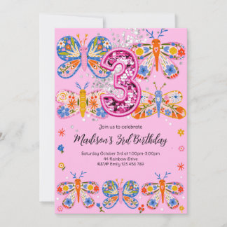 Cute 4th Birthday Butterfly Invitation