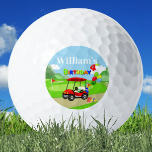  Cute 4th Birthday Red Golf Cart Boy's Balls