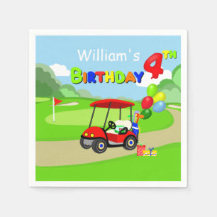 Cute 4th Birthday Red Golf Cart Boy's Napkin
