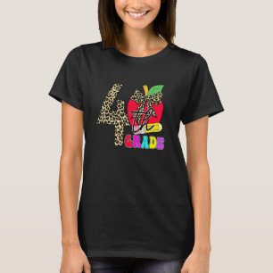 Cute 4th Grade Teacher Students Leopard Apple Back T-Shirt