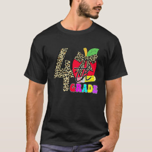 Cute 4th Grade Teacher Students Leopard Apple Back T-Shirt