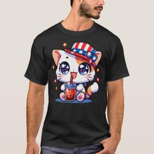 Cute 4th of July Cat Shirt Girls Kids Kawaii Anime