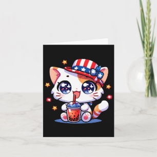 Cute 4th Of July Cat Shirt Girls Kids Kawaii Anime Card