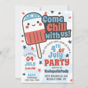 Cute 4th of July Chill With Us Retro Popsicle Fun Invitation