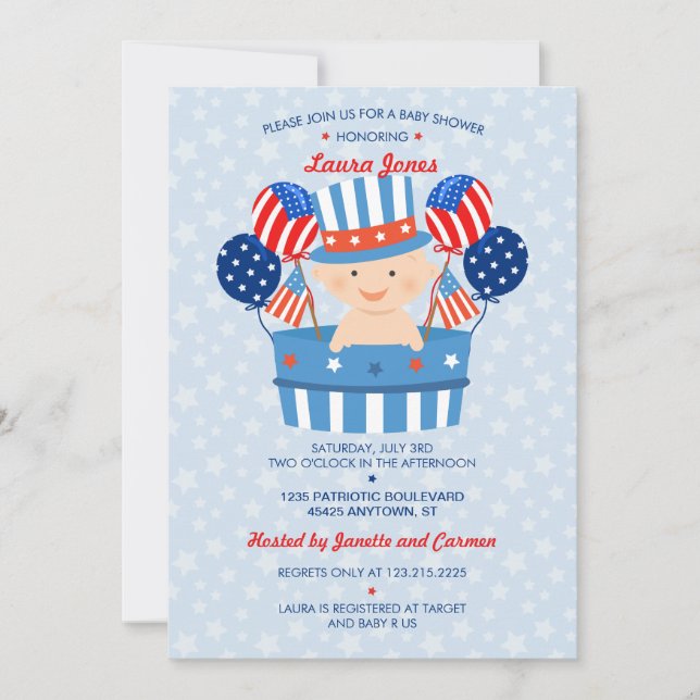 Cute 4th of July Patriotic Baby Boy Baby Shower Invitation (Front)