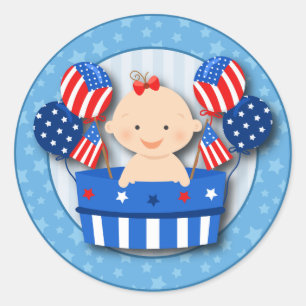 Cute 4th of July Patriotic Baby Girl Baby Shower Classic Round Sticker