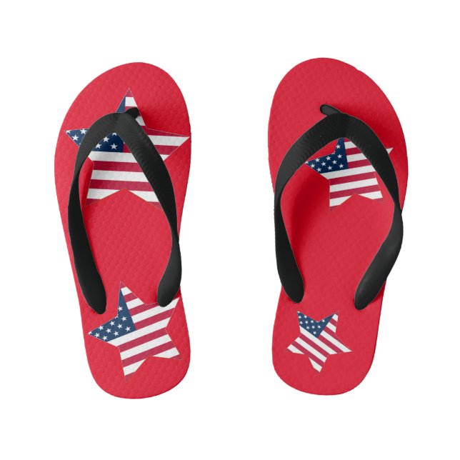 Cute 4th of July patriotic USA flag Star celebrate Kid's Flip Flops (Footbed)