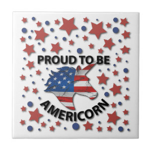 Cute 4th of July red, white and blue Americorn Tile