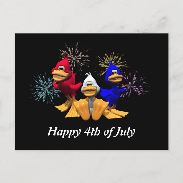 Cute 4th of July Red, White and Blue Ducks Postcard (Front)