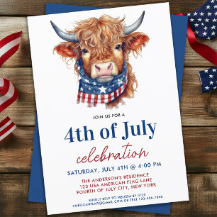 Cute 4th Of July Red White Blue Patriotic Cow Invitation