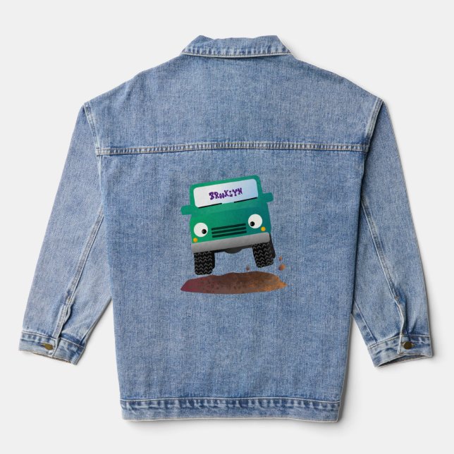 Cute 4X4 offroad vehicle cartoon car  Denim Jacket (Back)