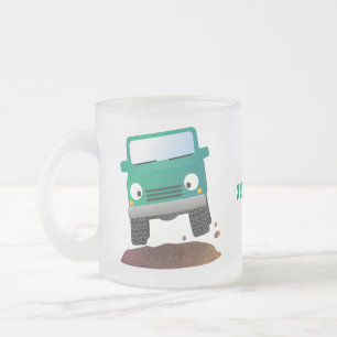 Cute 4X4 offroad vehicle cartoon car Frosted Glass Coffee Mug