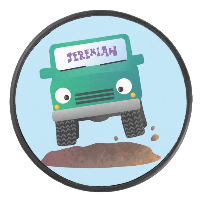 Cute 4X4 offroad vehicle cartoon car Hockey Puck (Front)