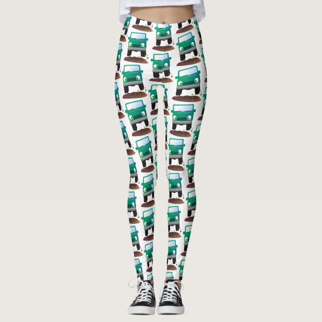 Cute 4X4 offroad vehicle cartoon car Leggings (Front)