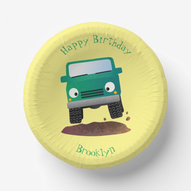 Cute 4X4 offroad vehicle cartoon car Paper Plate (Front)