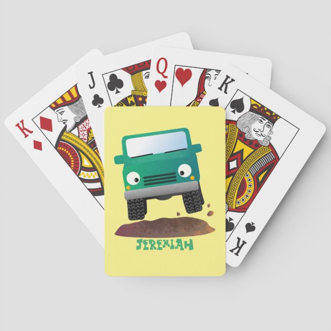 Cute 4X4 offroad vehicle cartoon car Playing Cards (Back)