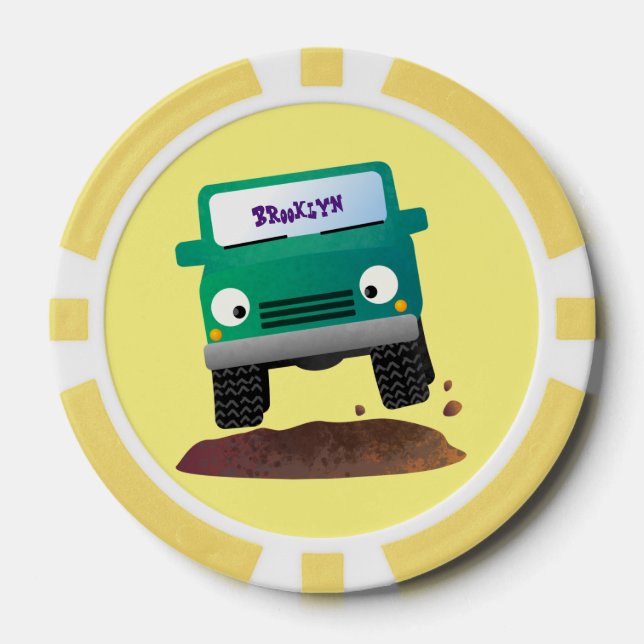 Cute 4X4 offroad vehicle cartoon car  Poker Chips (Front)