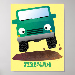 Cute 4X4 offroad vehicle cartoon car Poster