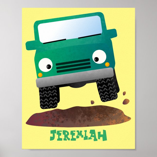 Cute 4X4 offroad vehicle cartoon car Poster (Front)