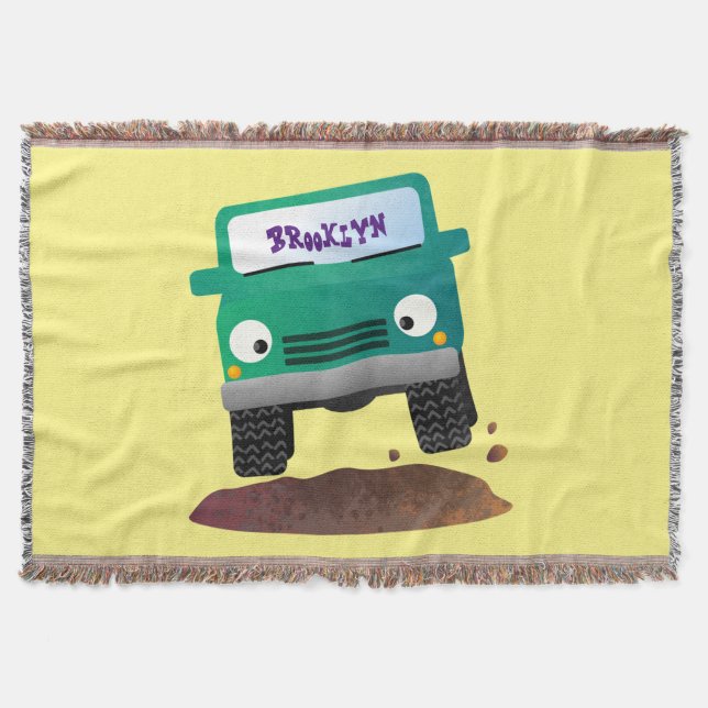 Cute 4X4 offroad vehicle cartoon car Throw Blanket (Front)